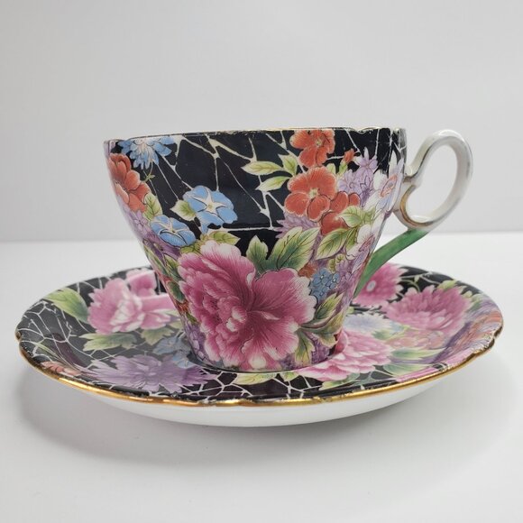 Vintage Shelley China “Black Chintz” Cup & Saucer – 1937 Registered Design - Picture 7 of 10